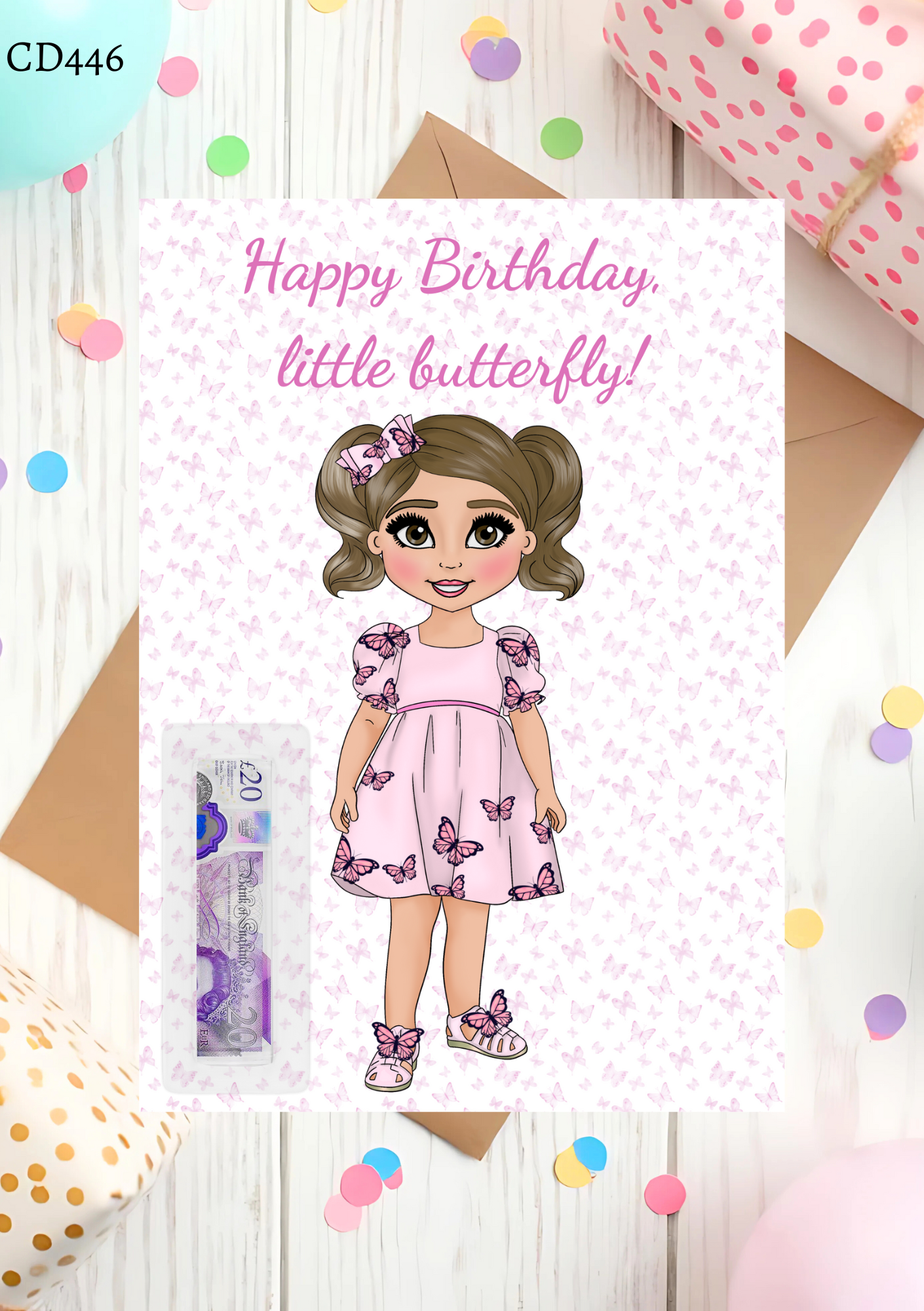Pink Butterfly Dolly Money Card