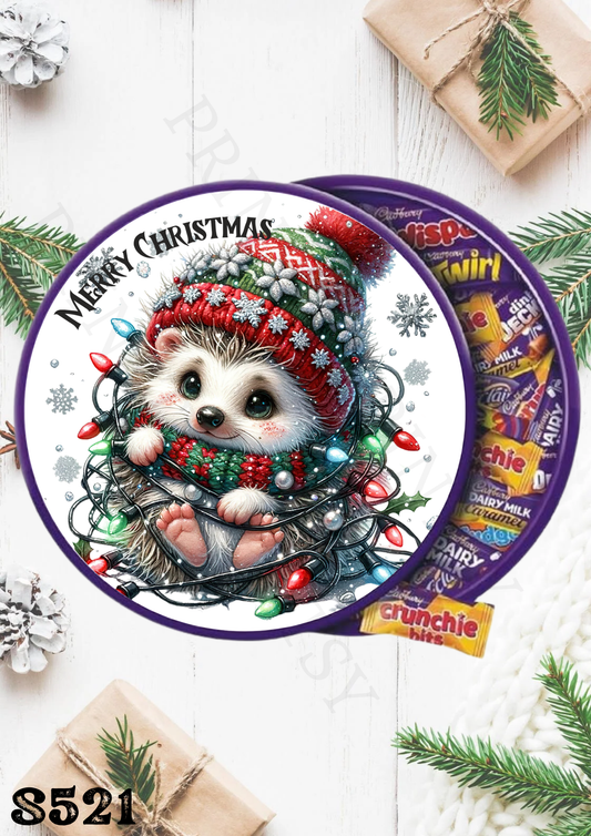 Christmas Hedgehog Chocolate Tub Sticker