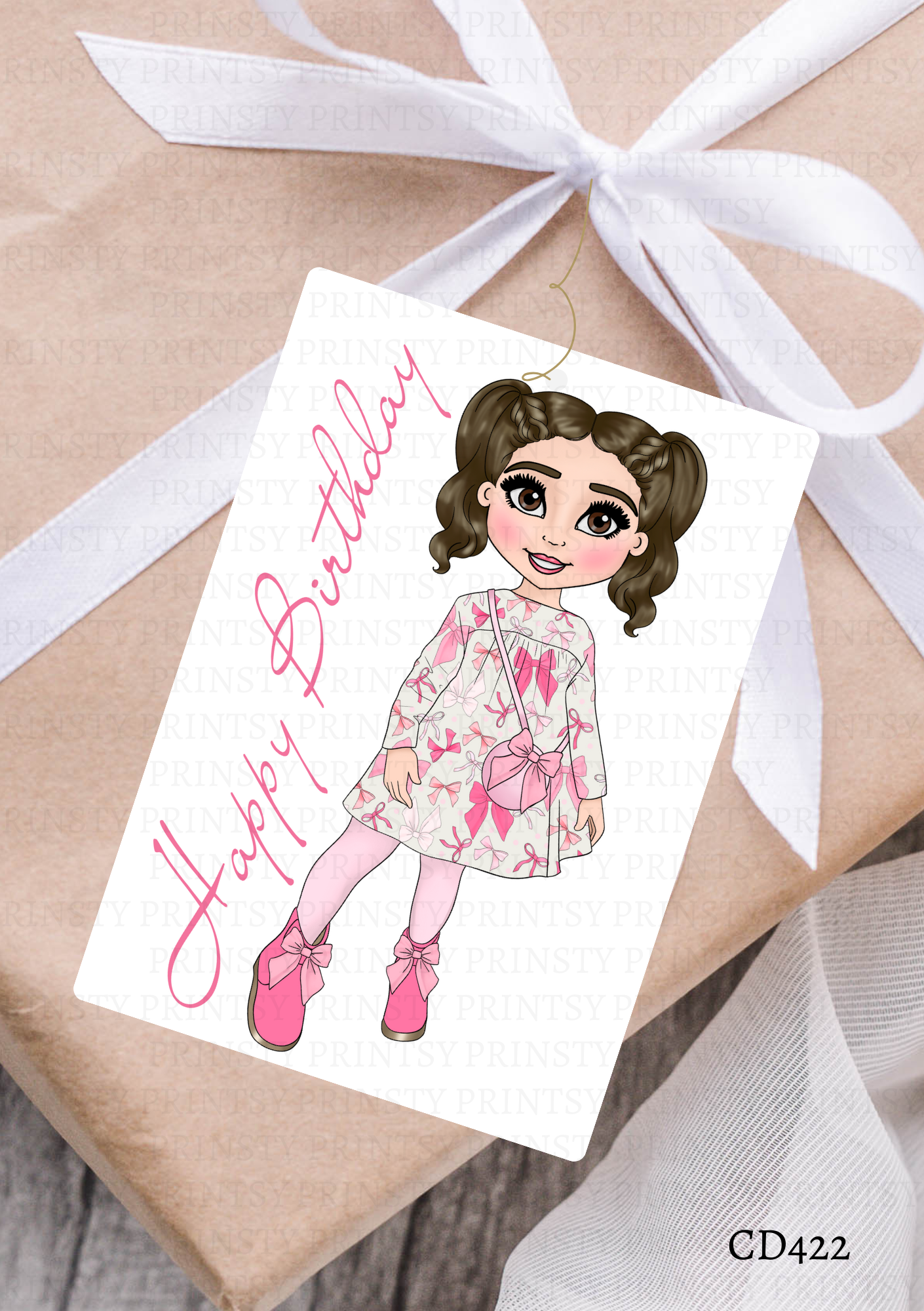 Bow Print Dolly Gift Label
