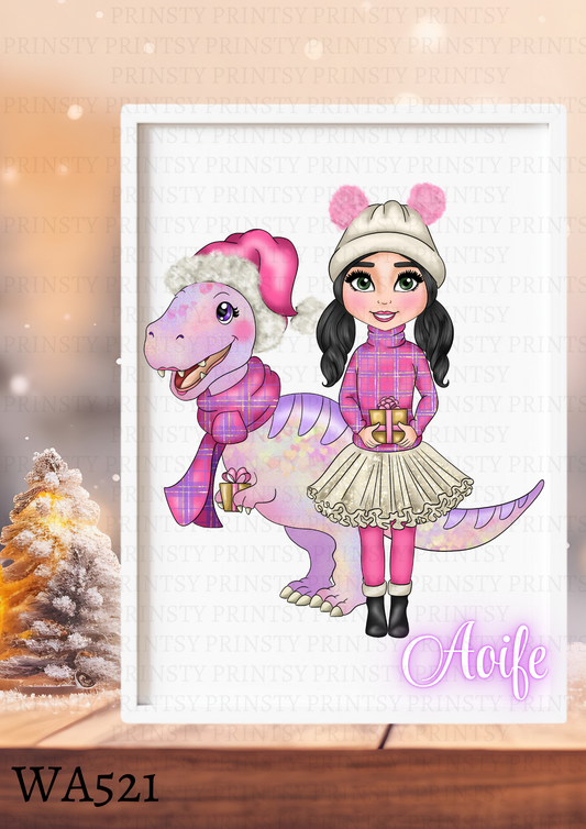 Pink Dino Christmas Dolly Wall Art