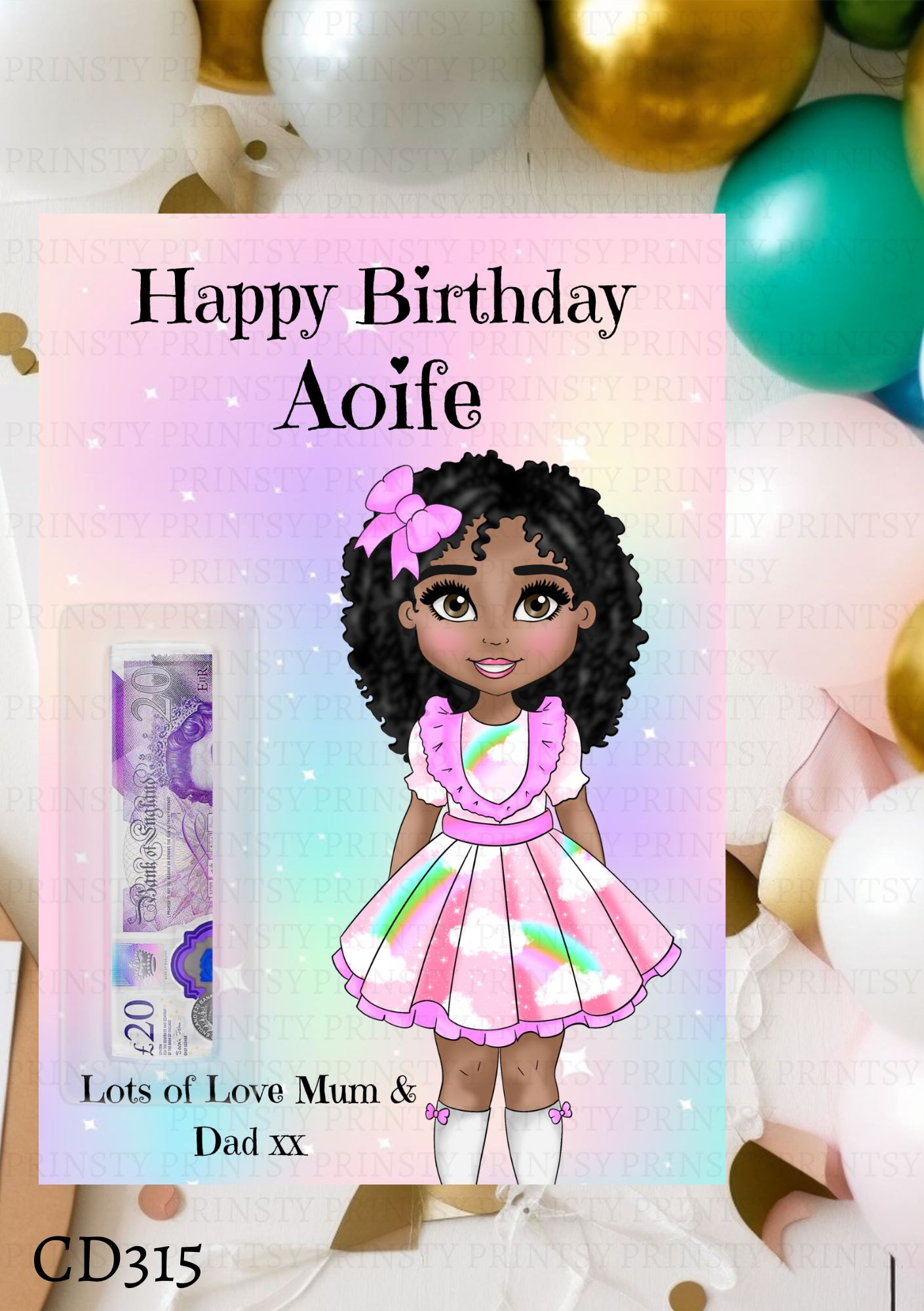 Rainbow Dolly Birthday Money Card
