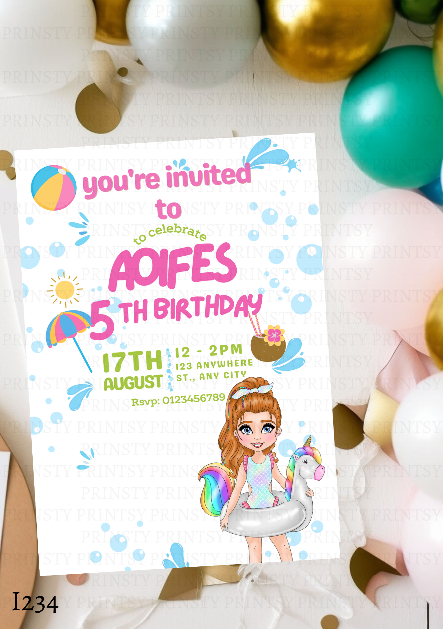 Pool Party Dolly Invite