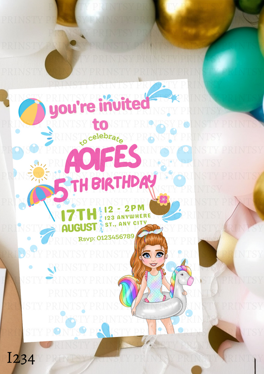 Pool Party Dolly Invite