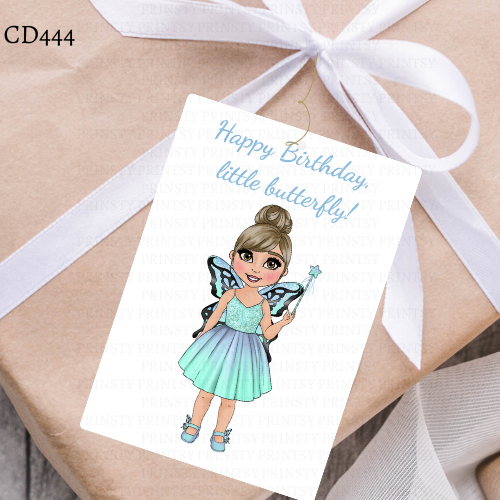 Blue Butterfly Dolly Gift Label