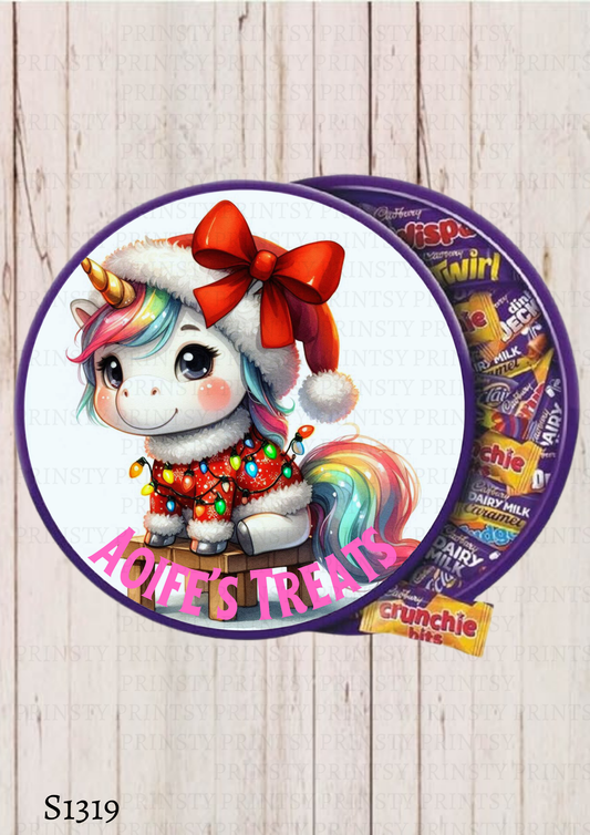 Christmas Unicorn Chocolate Tub Sticker