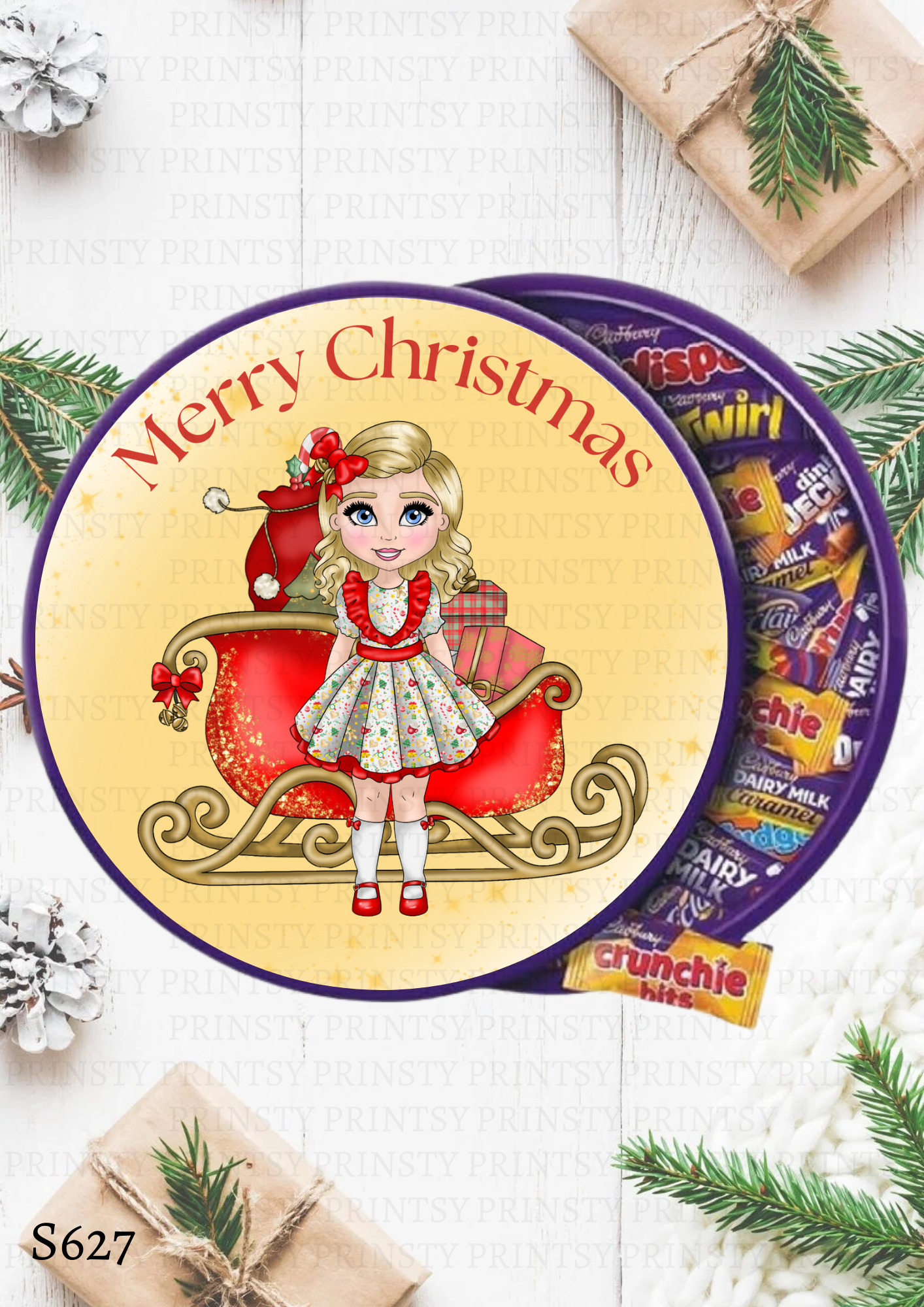 Christmas Dolly Chocolate Tub Sticker