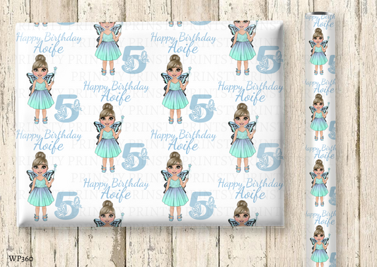 Bue Butterfly Dolly Wrapping Paper