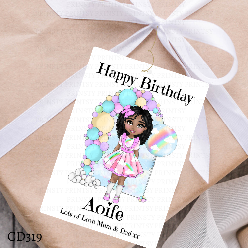 Rainbow Dolly Birthday Gift Label