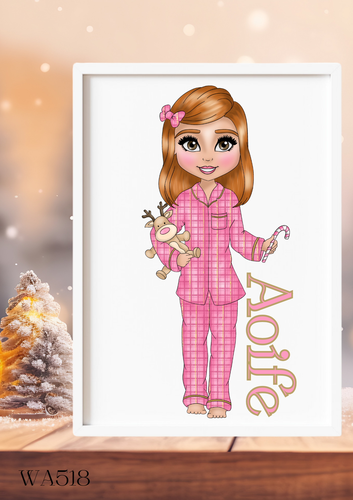 Pink Pj's Christmas Dolly Wall Art