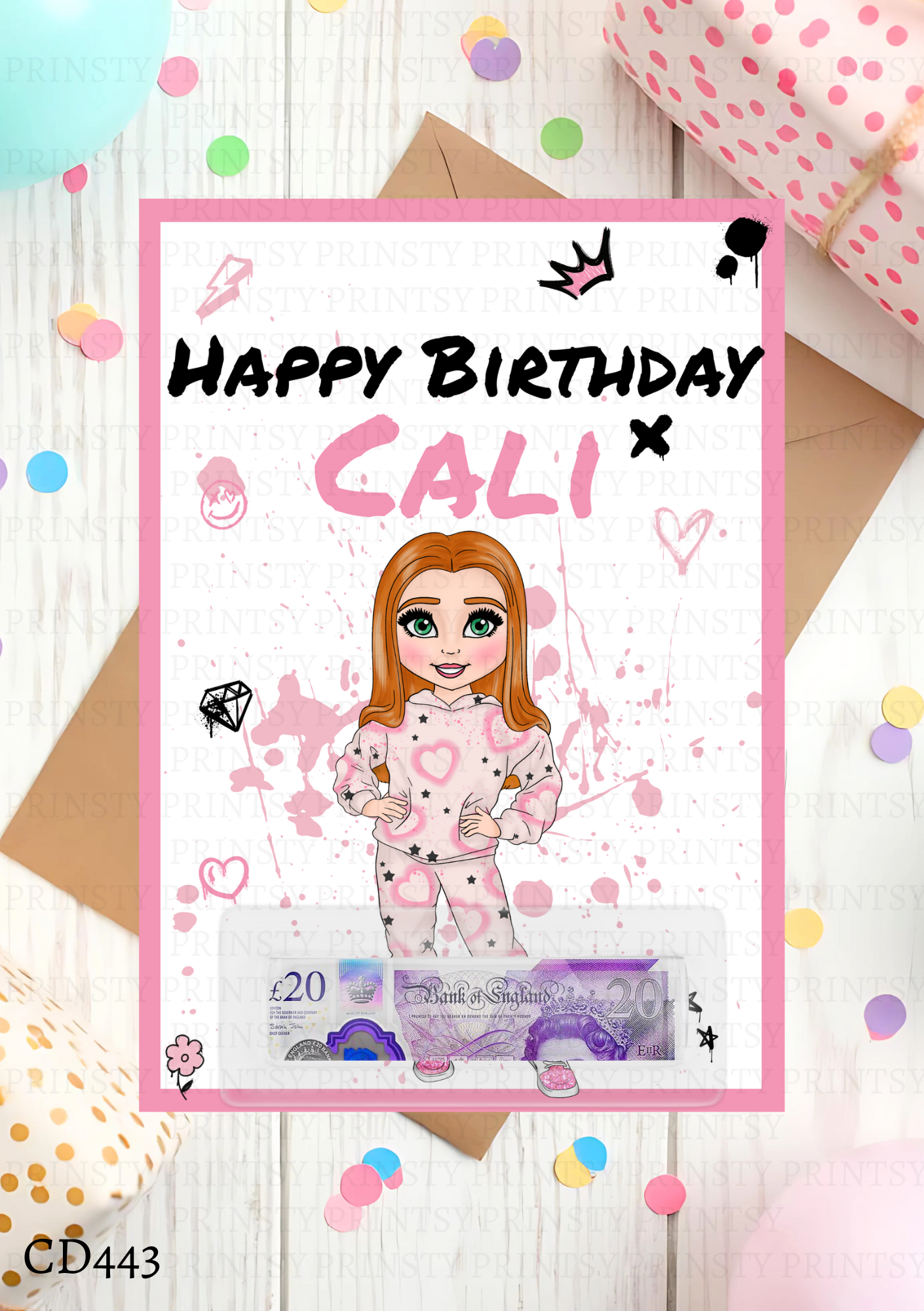 Pink Heart Graffiti Dolly Money Card