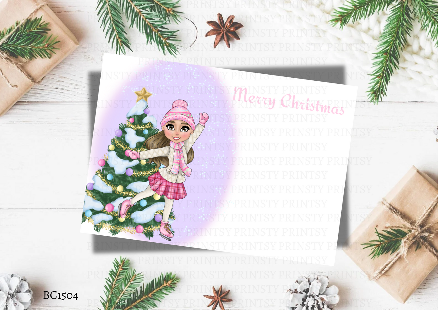 Ice Skating Dolly Bow Card