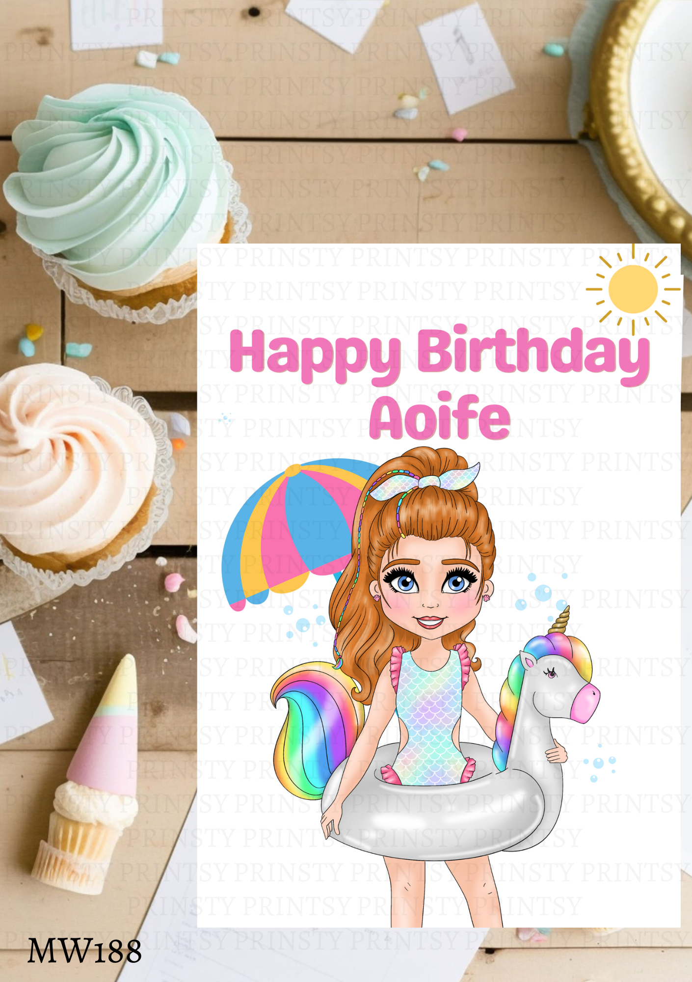 Pool Party Dolly Celebration Card