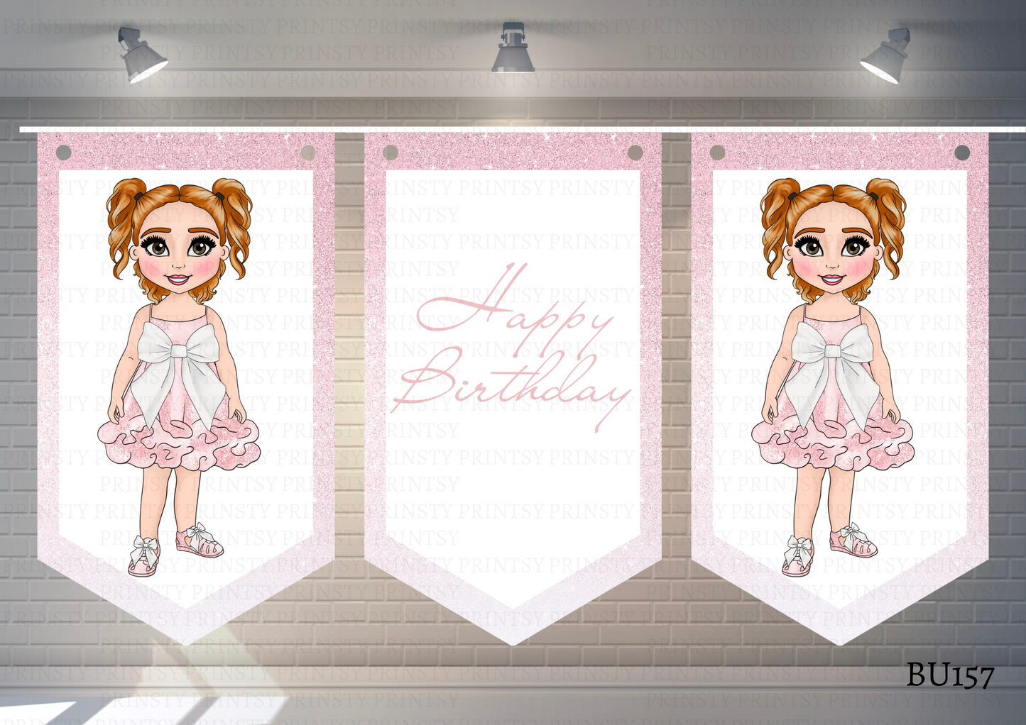 Pink & White Bow Dolly Bunting