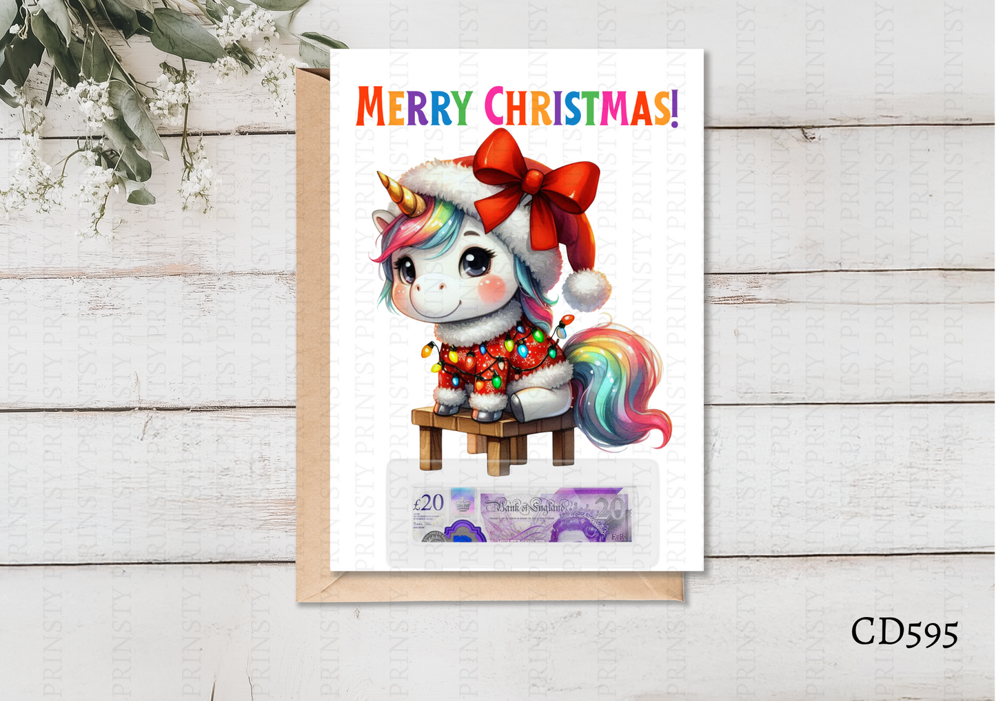 Christmas Unicorn Money Card
