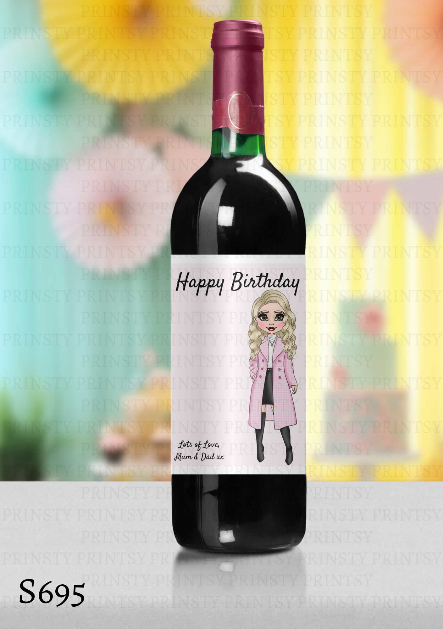 Elegant Dolly Wine Bottle Sticker