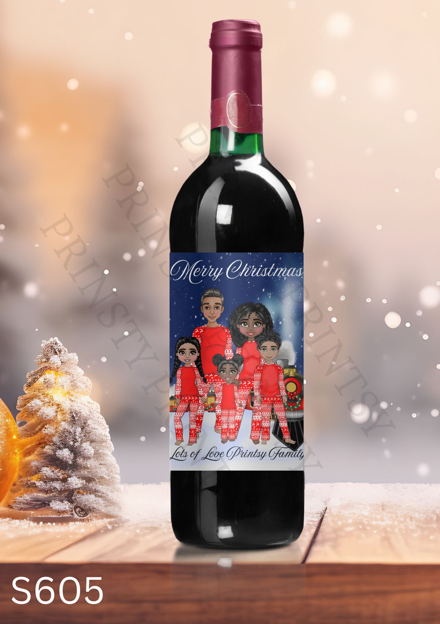 Family Christmas Wine Bottle Sticker