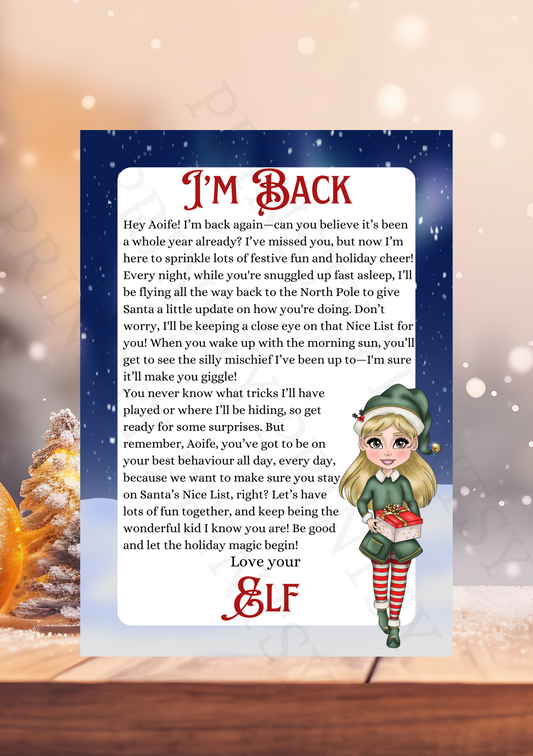 I'm Back Elf Letter