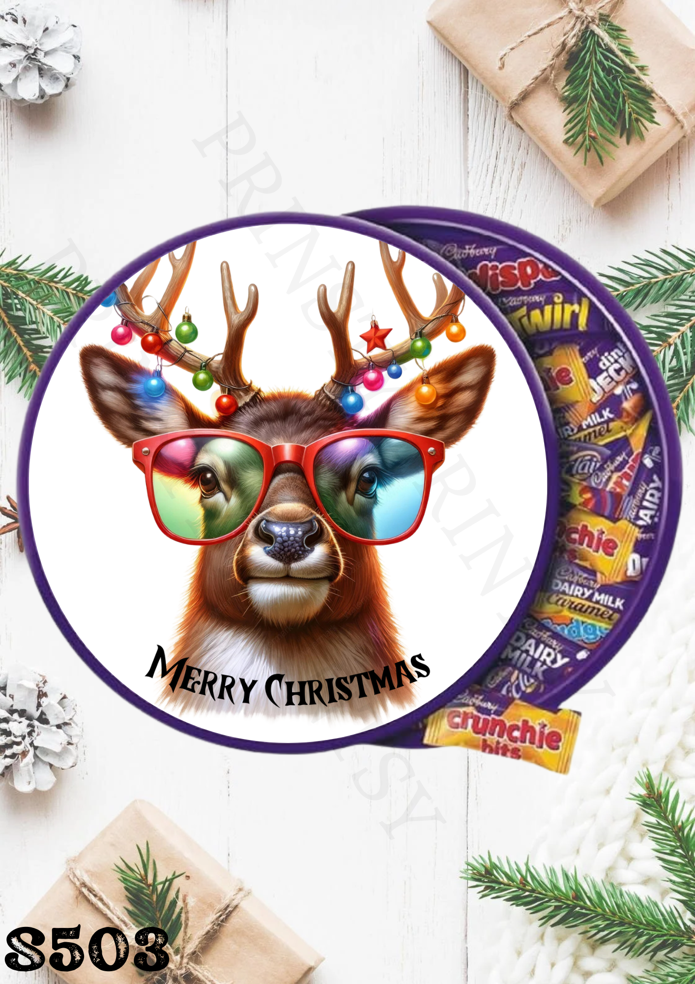 Christmas Reindeer Chocolate Tub Sticker
