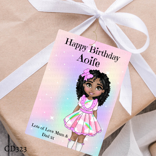 Rainbow Dolly Birthday Gift Label