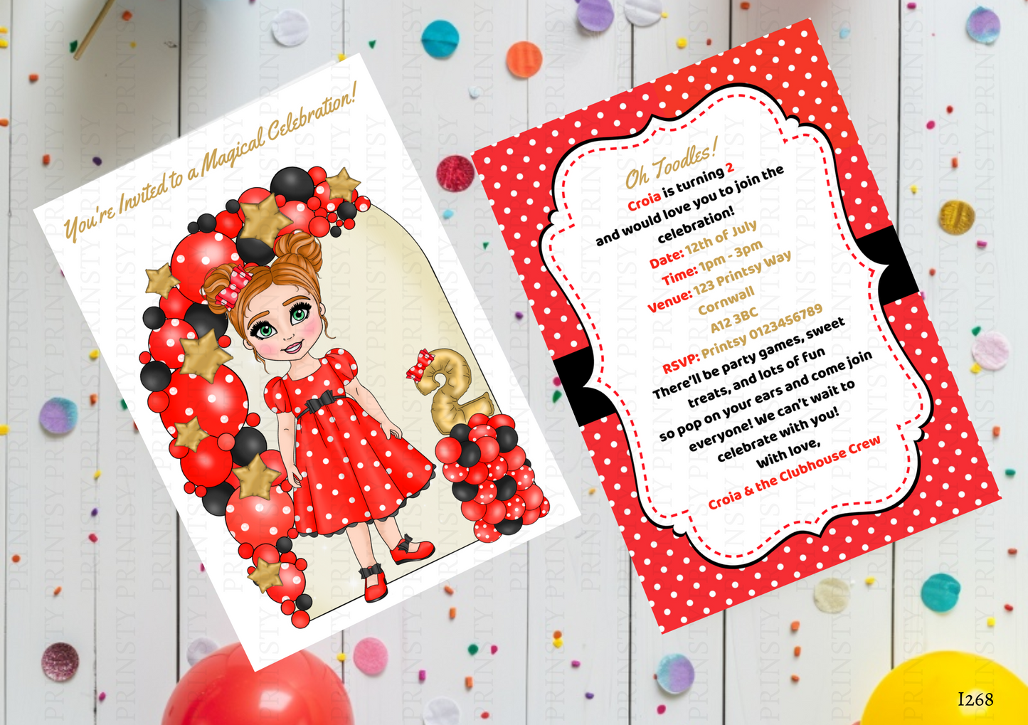 Spotty Dress Dolly Invite