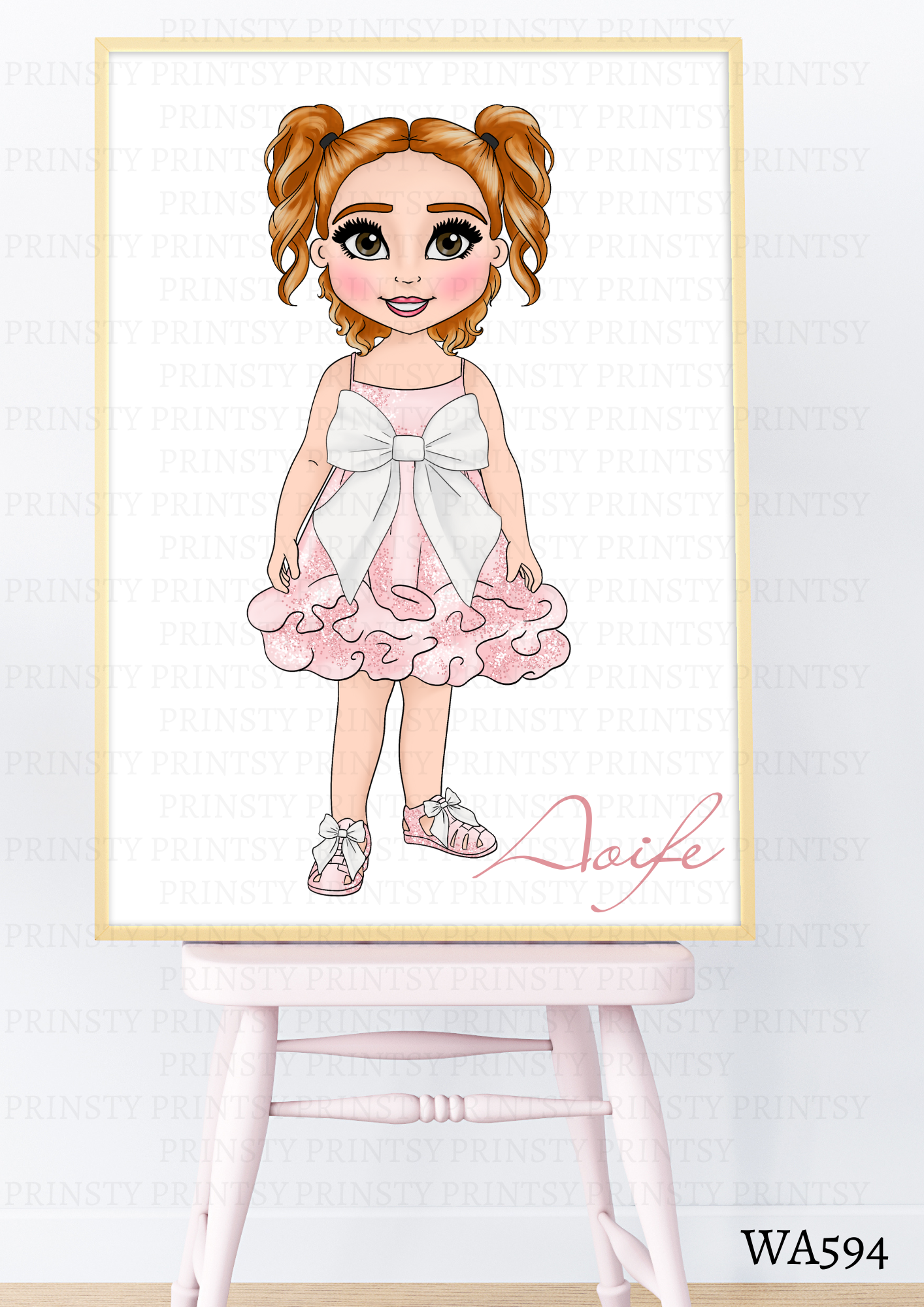 Pink & White Bow Dolly Wall Art