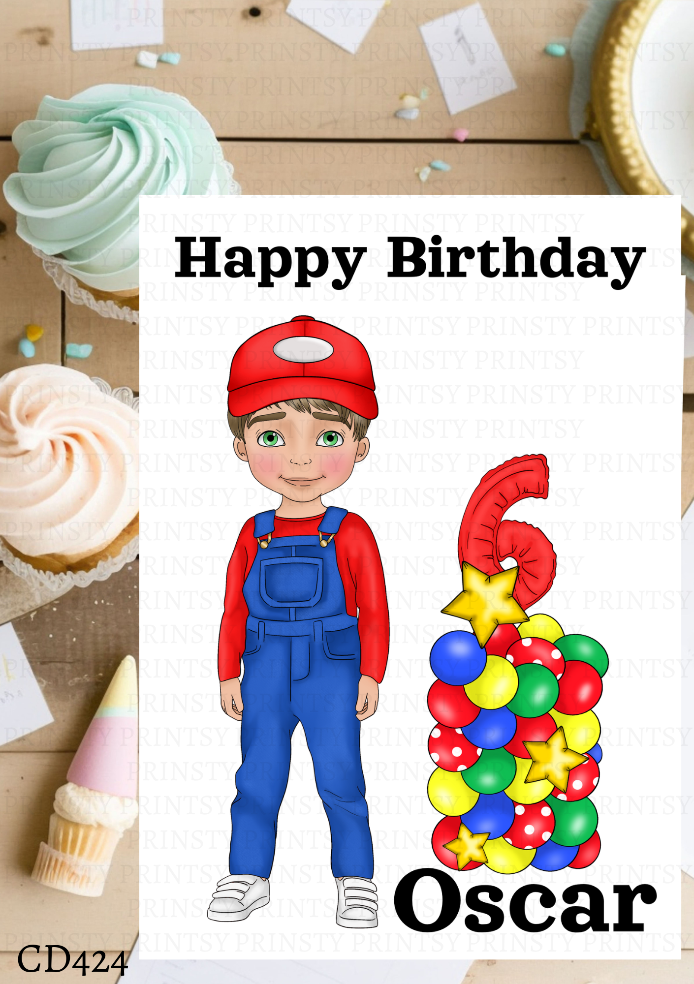 Green and Red Dungarees Dude Celebration Card