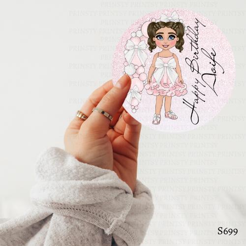 Pink & White Bow Dolly Sticker Sheet