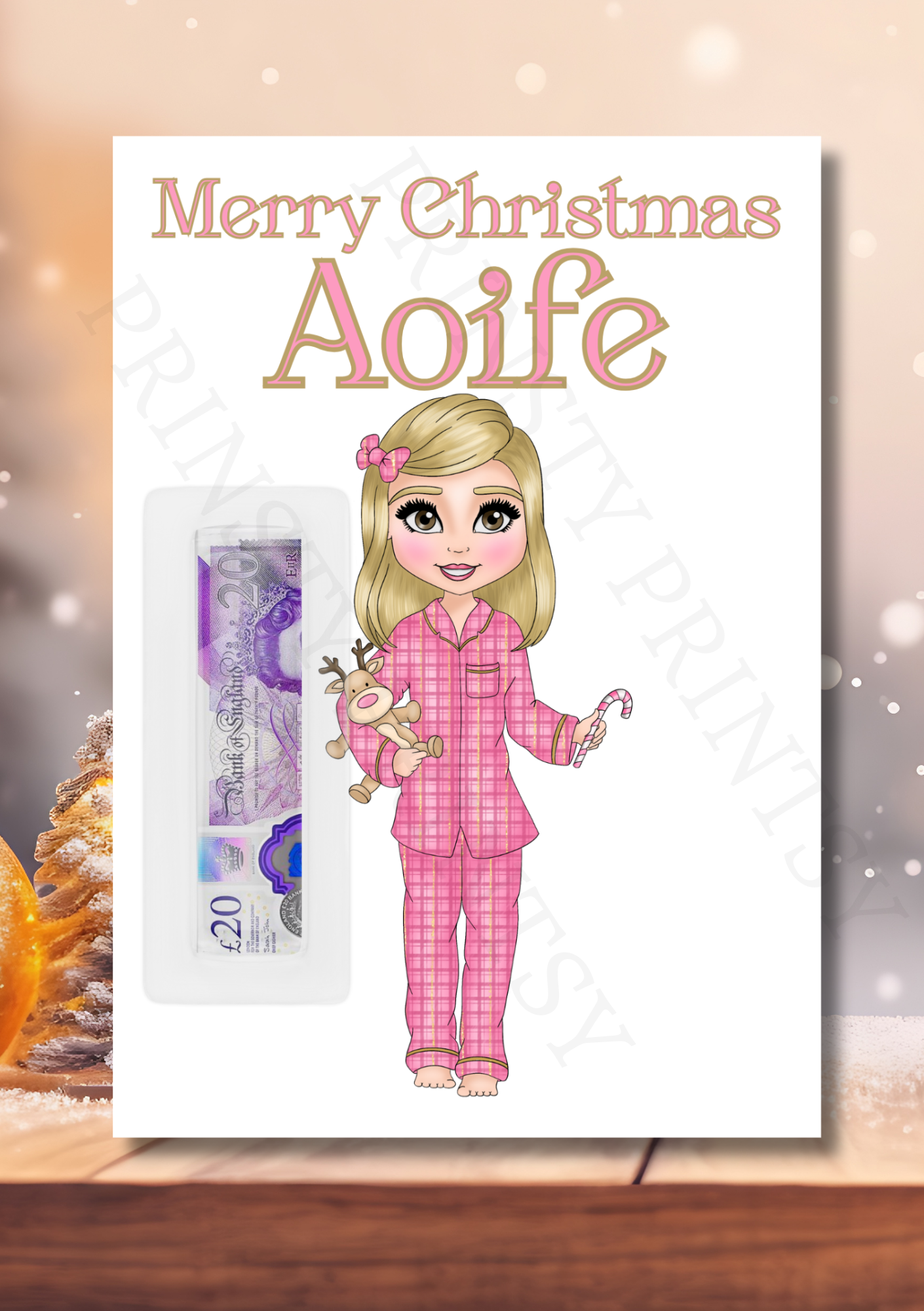 Pink Pj's Christmas Dolly Money Card