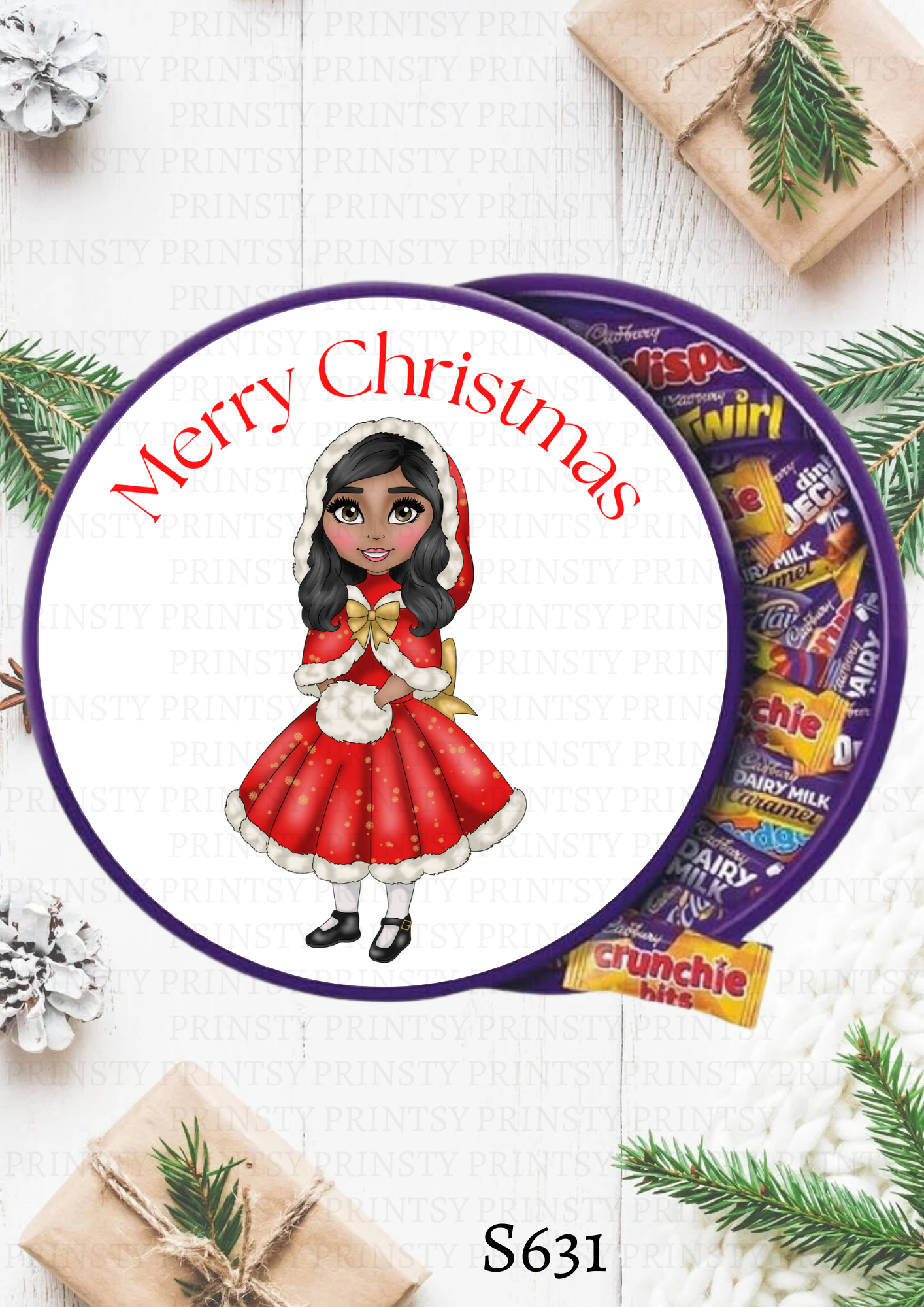 Christmas Dolly Chocolate Tub Sticker