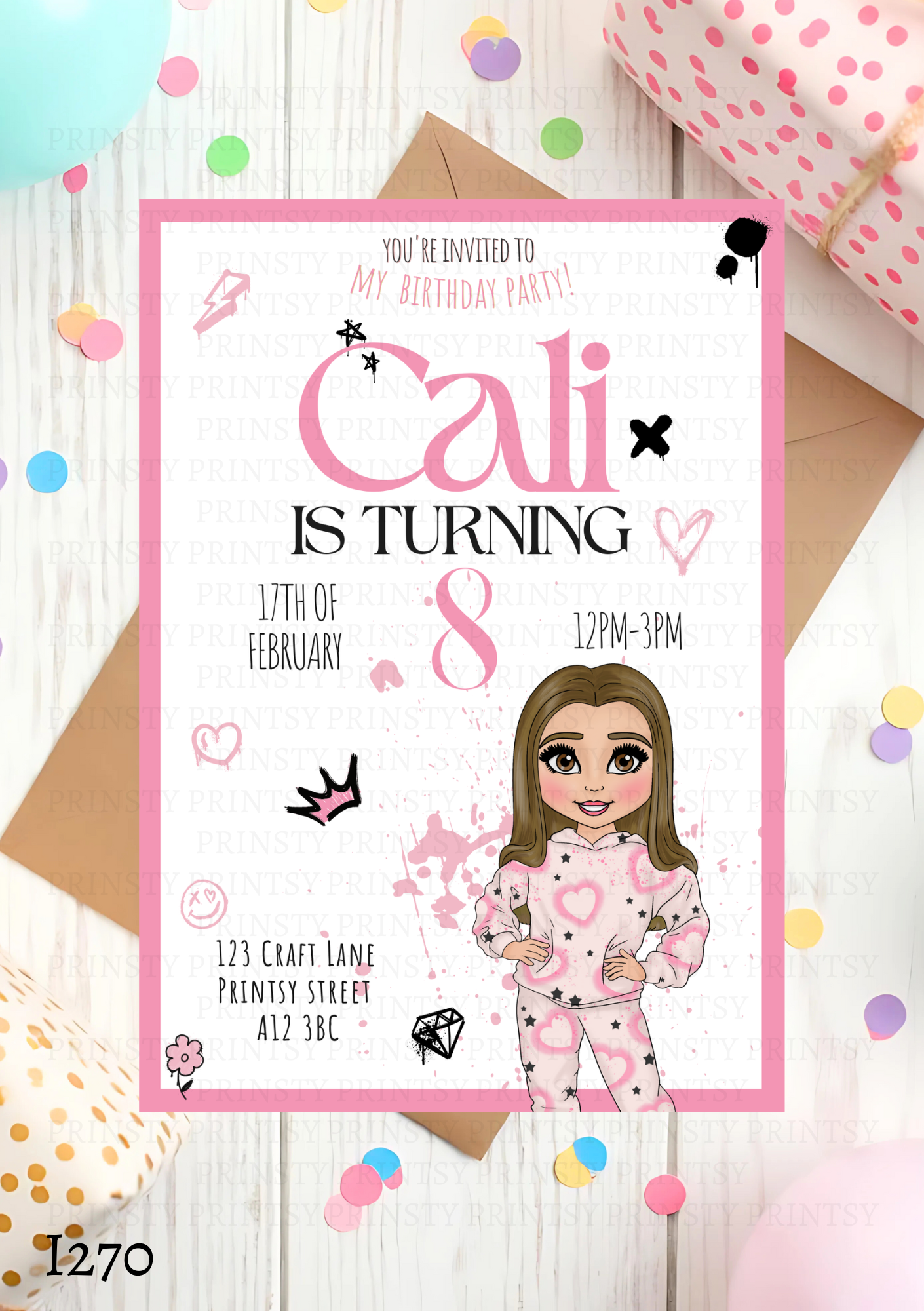 Pink Heart Graffiti Dolly Invite