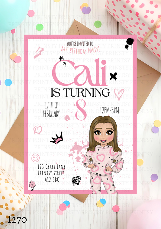 Pink Heart Graffiti Dolly Invite