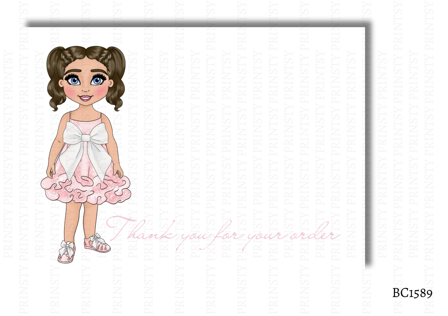 Pink & White Bow Dolly Bow Card