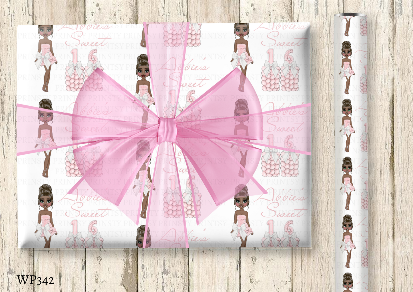 Pink & White Bow Dolly Wrapping paper