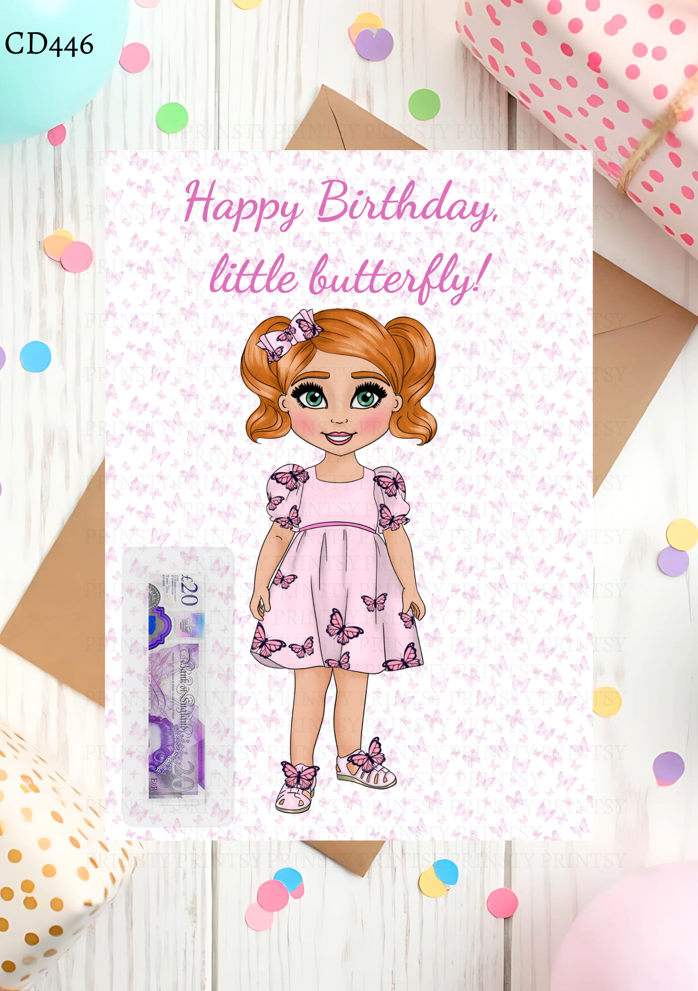 Pink Butterfly Dolly Money Card
