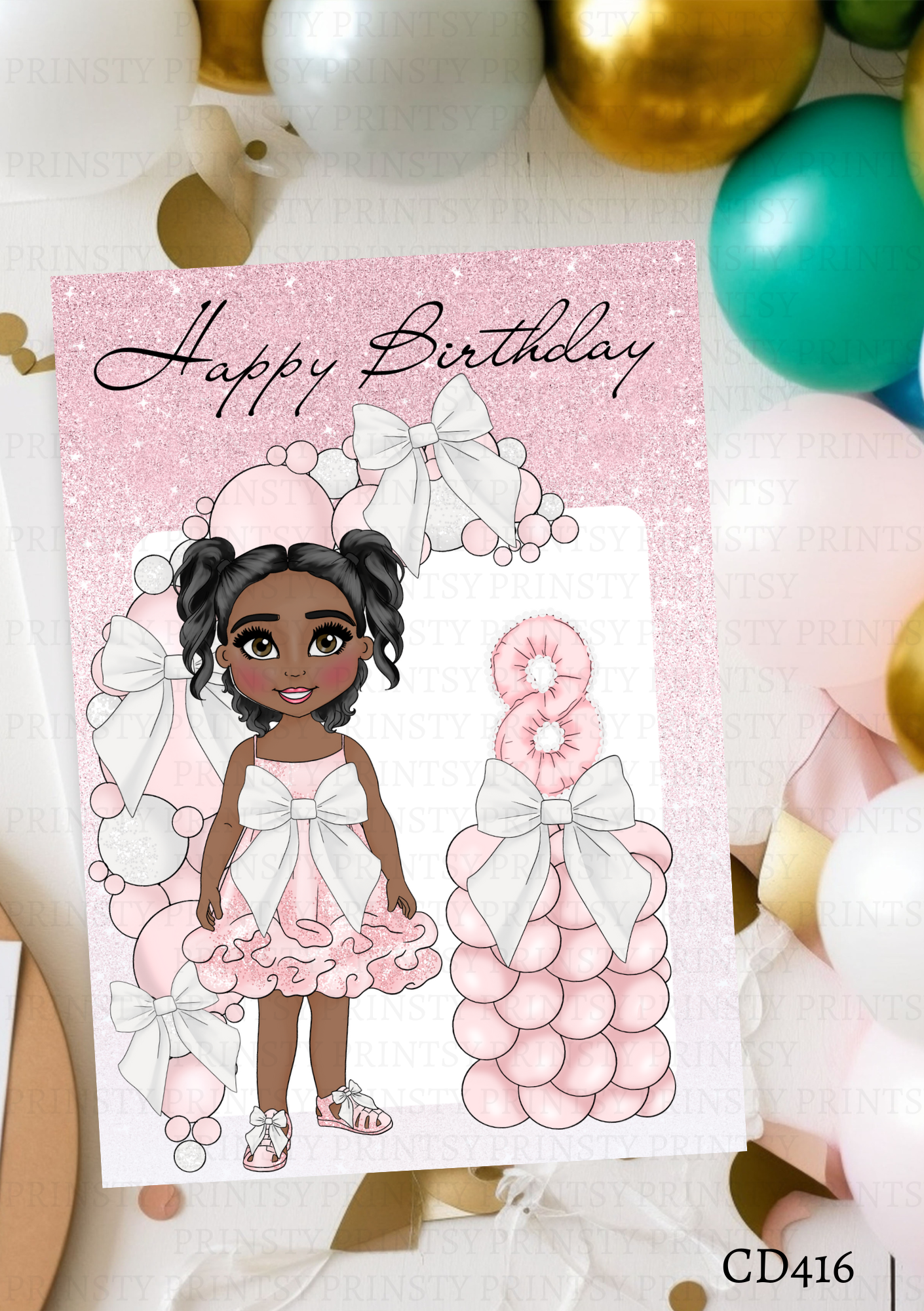 Pink & White Bow Dolly Celebration Card