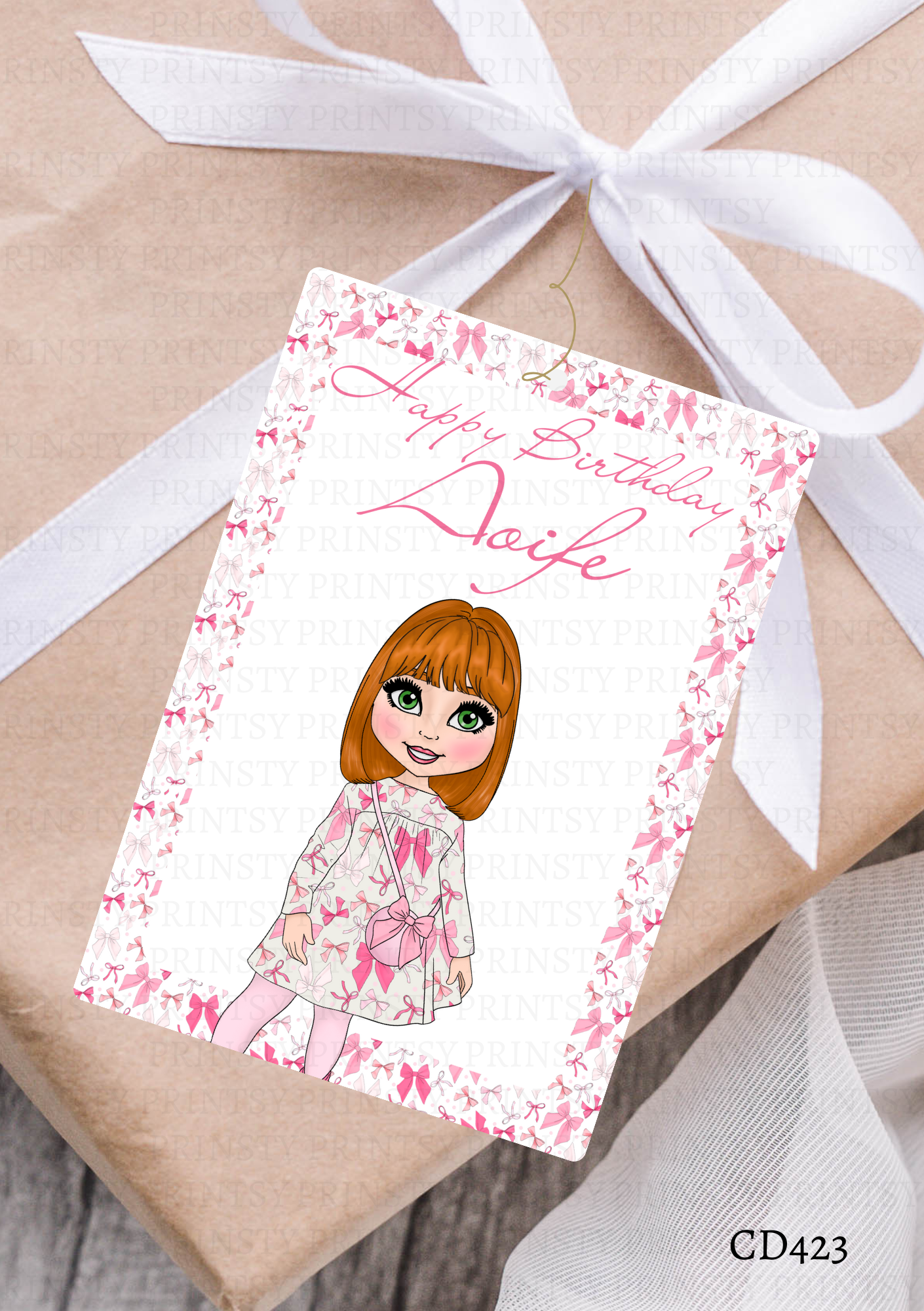 Bow Print Dolly Gift Label