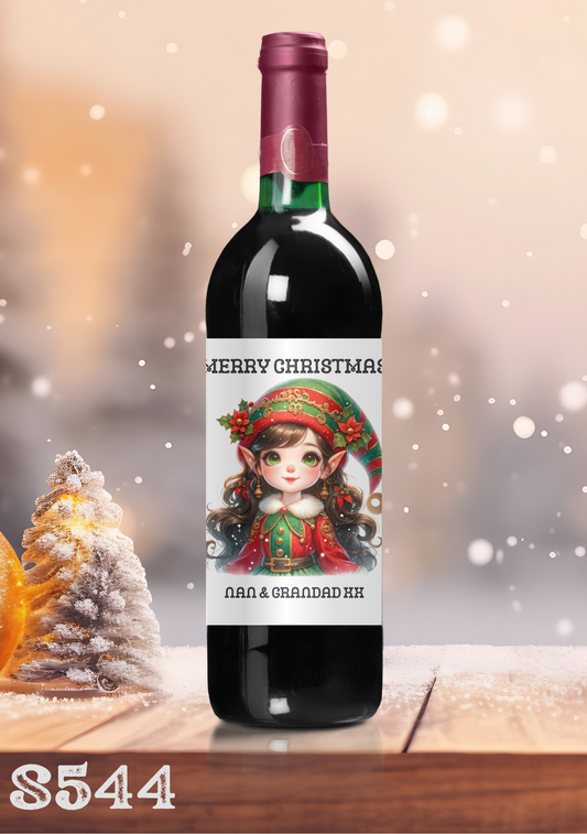 Christmas Elf Wine Bottle Sticker