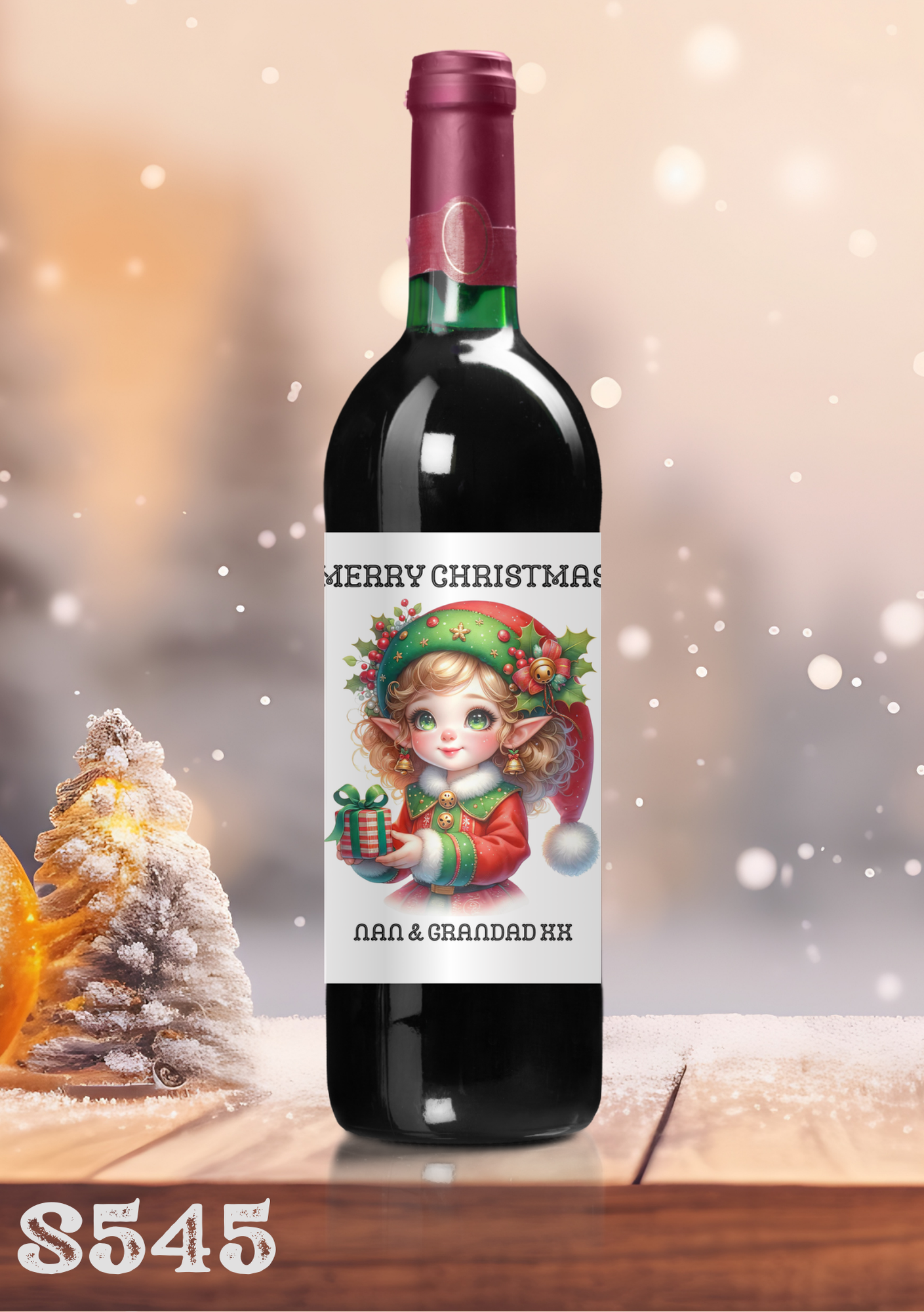 Christmas Elf Wine Bottle Sticker