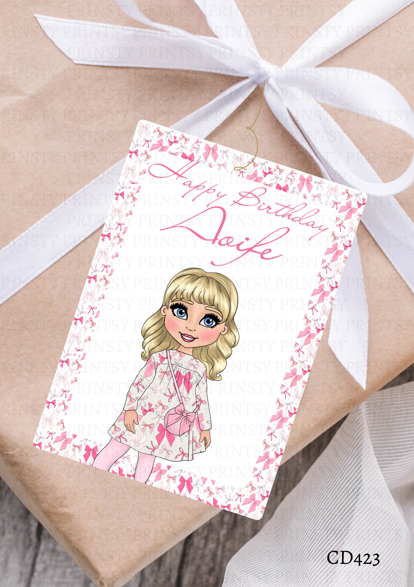 Bow Print Dolly Gift Label