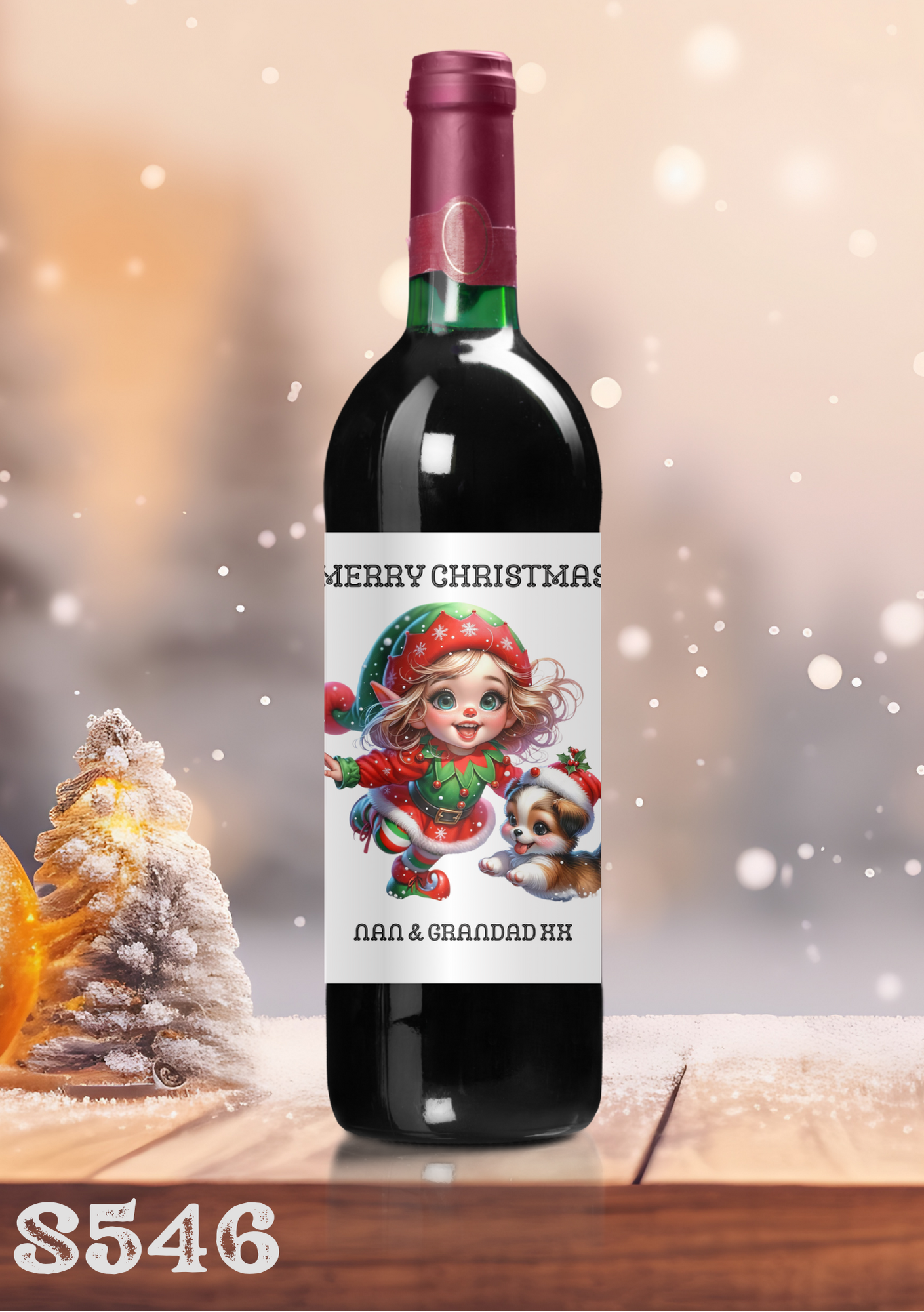 Christmas Elf Wine Bottle Sticker