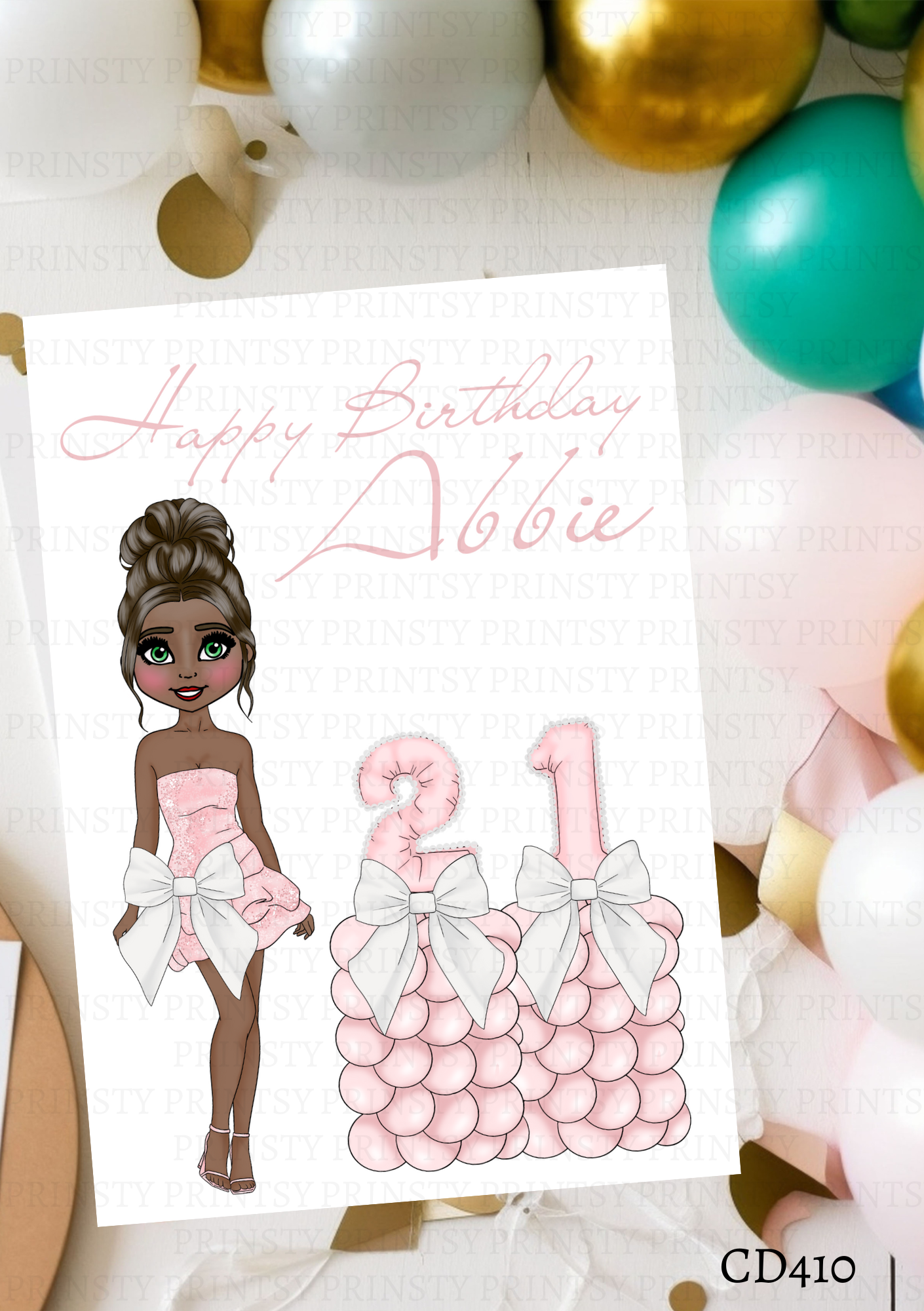 Pink & White Bow Dolly Celebration Card