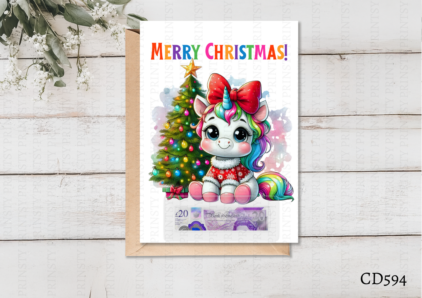 Christmas Unicorn Money Card