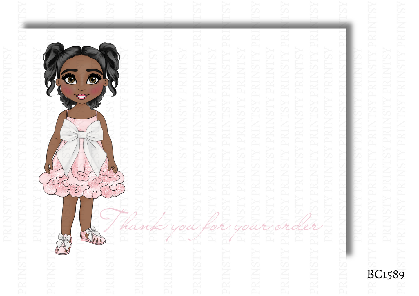 Pink & White Bow Dolly Bow Card