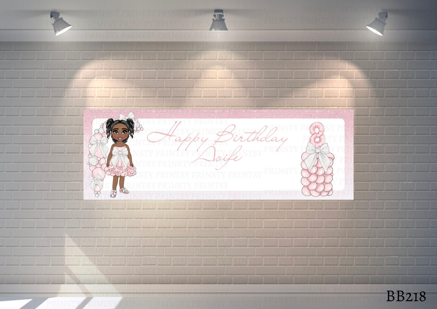 Pink & White Bow Dolly Banner