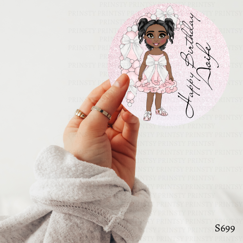 Pink & White Bow Dolly Sticker Sheet