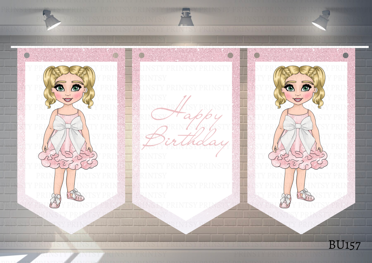 Pink & White Bow Dolly Bunting