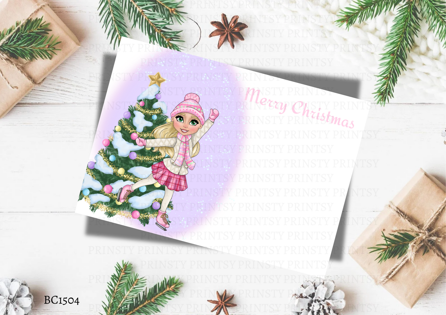 Ice Skating Dolly Bow Card