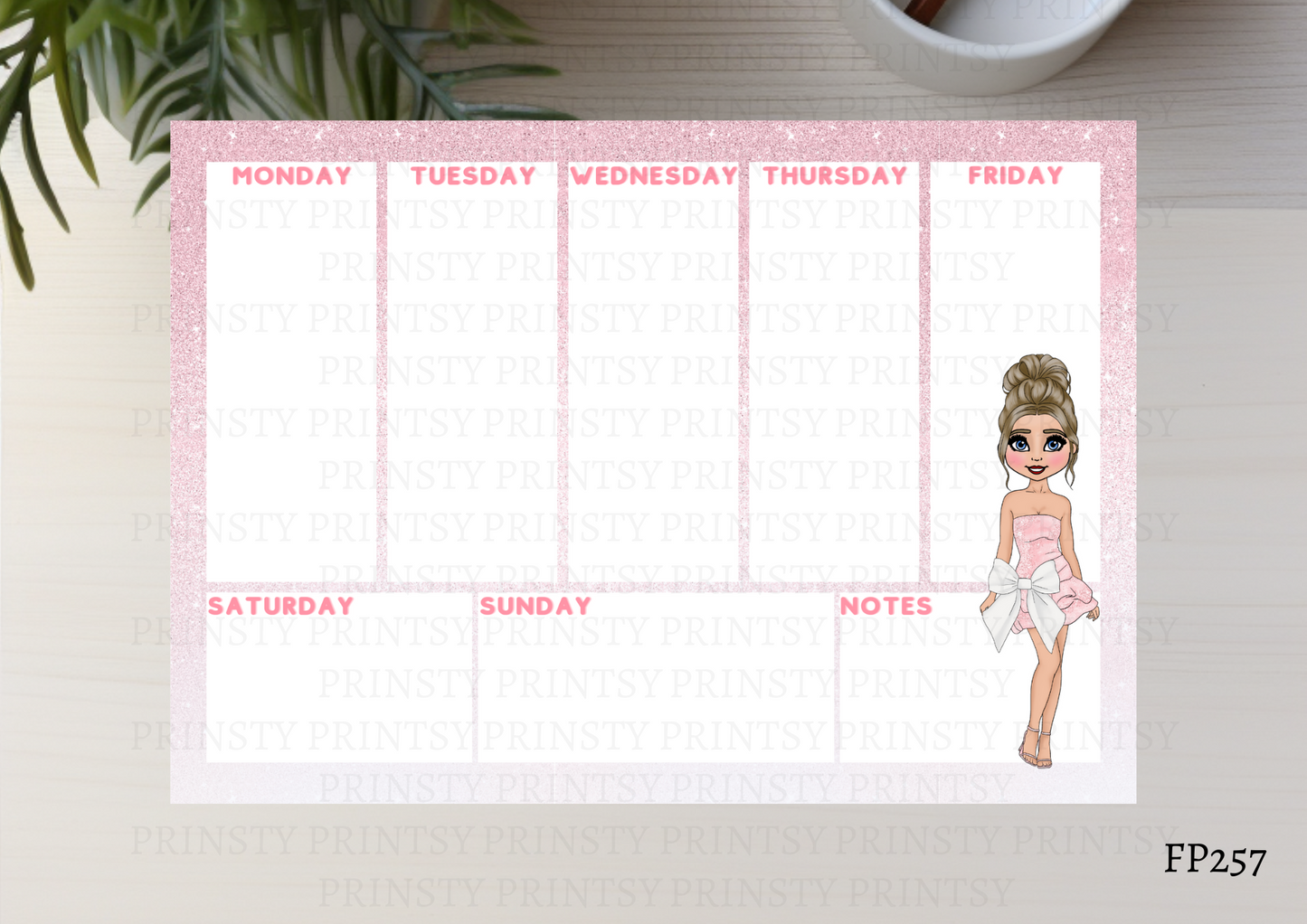Pink & White Bow Dolly Planner