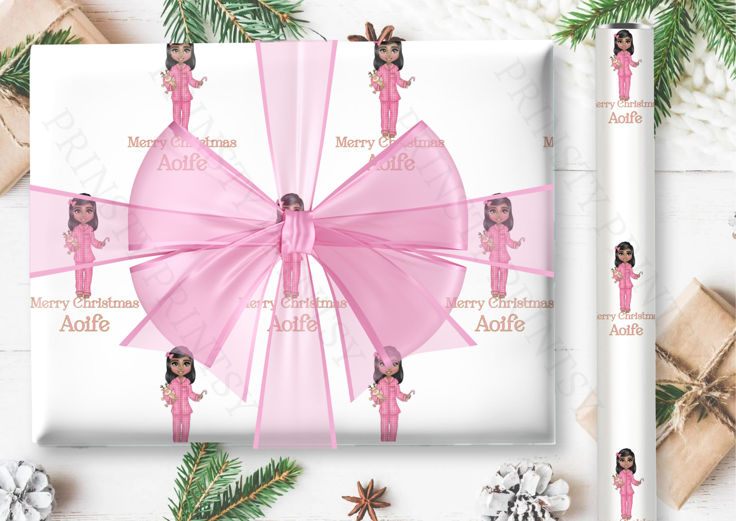 Pink Pj's Christmas Dolly Wrapping Paper