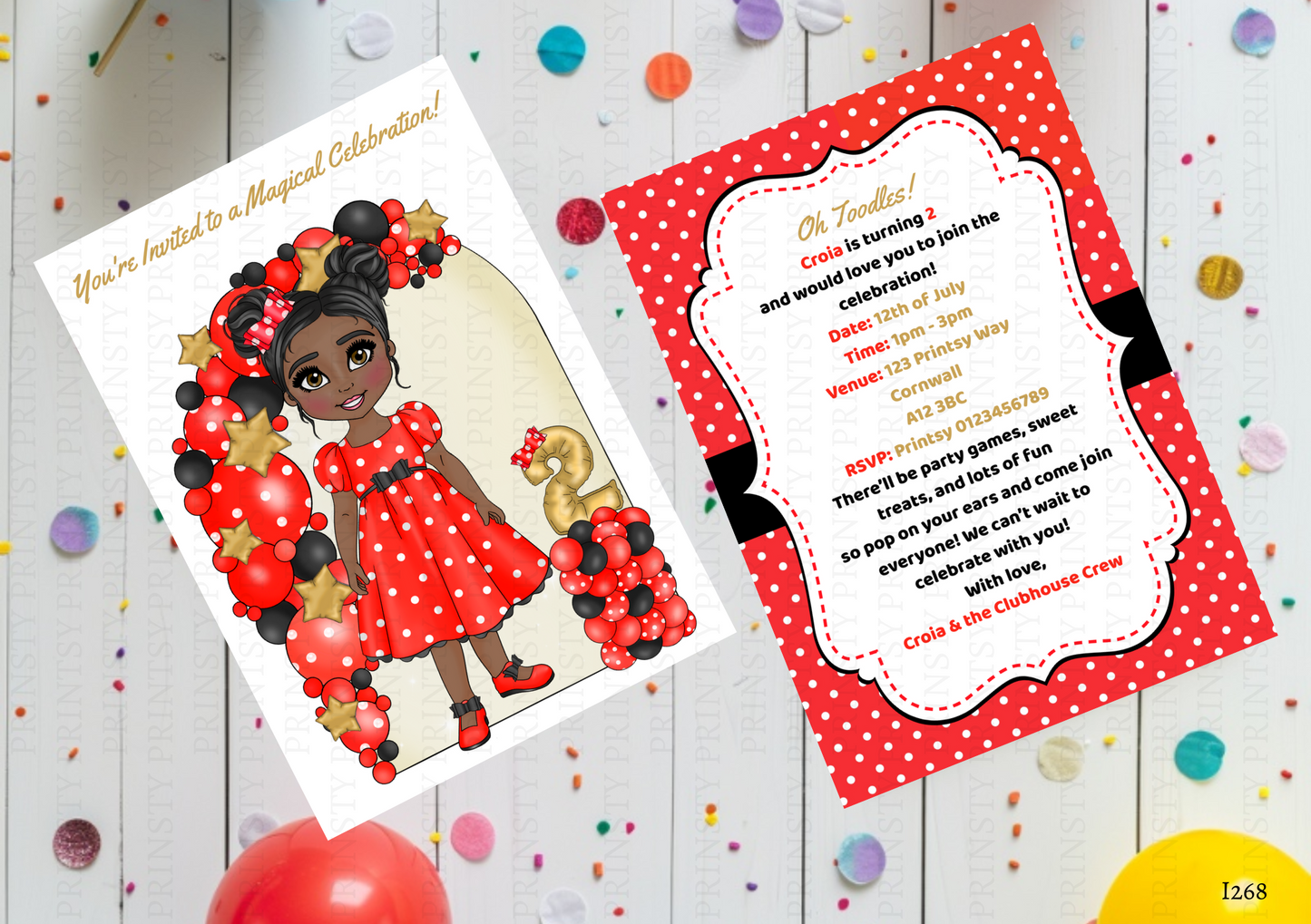 Spotty Dress Dolly Invite